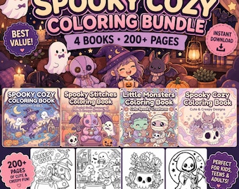 Paquete de páginas para colorear de Halloween, PDF espeluznante Kawaii Pastel Goth