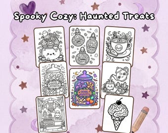 Spooky Halloween Coloring Book: Kawaii Sweets, Stress Relief (PDF Download)