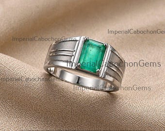 Men's 925 Sterling Silver Green Onyx Ring, Bold Statement Luxury Band