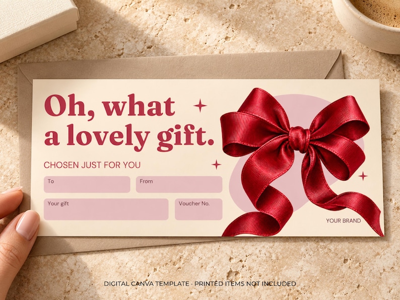 Gift Certificate Canva Template, Elegant Red Bow Design, Editable Gift ...