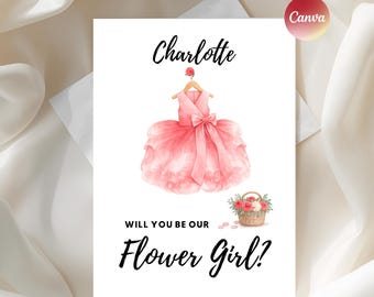 Flower Girl Proposal Card Printable, Personalise Will You Be Our Flower Girl, Editable Canva Template, Pink Sage Blue, Instant Download