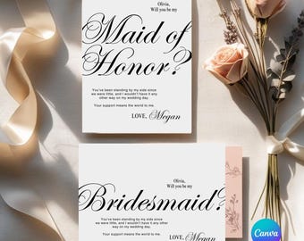 Maid of Honor Proposal Template, Classic Will You Be Bridesmaid Card, 5x7 & 7x5 Printable Card, Luxury Canva Download, Custom Bridal Party