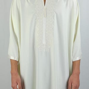 Classic Moroccan Thobe Gandoura (Gabardine Fabric) - Cream