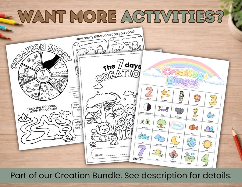 7 Days of Creation Printable Placemat | Bible Story Coloring + Game Activity for Kids image 4