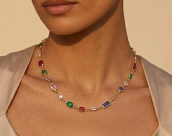Kleurrijke edelsteenketting voor dames regenboogkristalketting sieraden cadeau voor haar