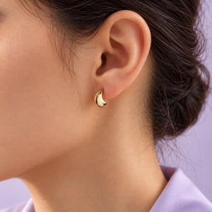 Crescent Moon Stud Earrings, Gold Plated Puffy Half Moons, Minimalist Celestial Jewelry for Everyday Wear