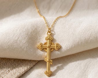 Orthodoxe kruisketting voor vrouwen, gouden kruishanger, christelijk geloofssieraden