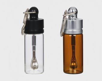 Mini Glass Spice Jar Keychain with Spoon – Travel Dispenser Pod