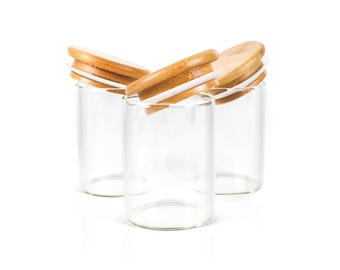 Glass Stash Jar with Air Tight Bamboo Lid- 2 inch- Herb Storage Jar