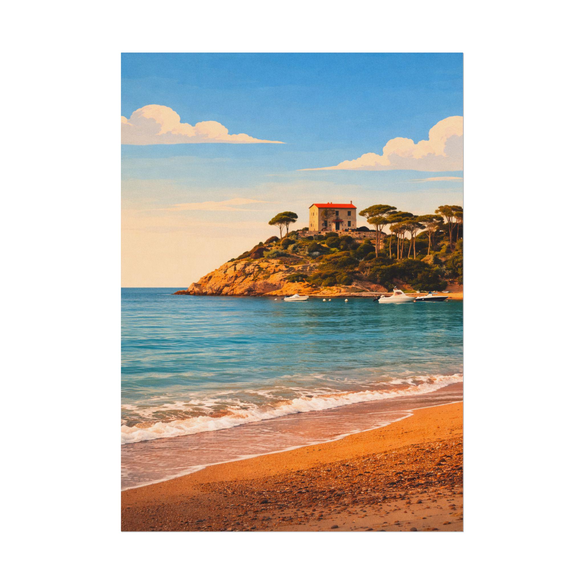 Coastal Villa Beach Scene Rolled Poster | Seaside Landscape Wall Art - Etsy