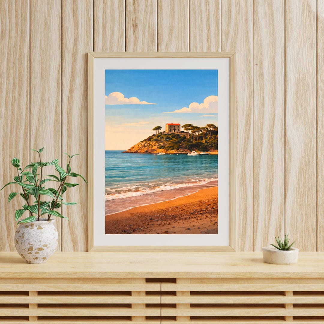 Coastal Villa Beach Scene Rolled Poster | Seaside Landscape Wall Art - Etsy
