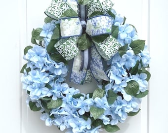 Blue Hydrangea Wreath for Front Door Elegant Spring Summer Decor Farmhouse Floral Wreath Under 80 Mother’s Day Gift
