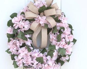 Pink Hydrangea Wreath for Front Door Elegant Spring Summer Decor Farmhouse Floral Wreath Under 70 Mother’s Day Gift