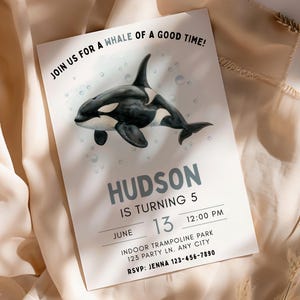 Orca Birthday Invitation Template, Printable Whale of a Good Time Party Invite, Killer Whale Birthday, Kids 5th Birthday, Editable in Canva