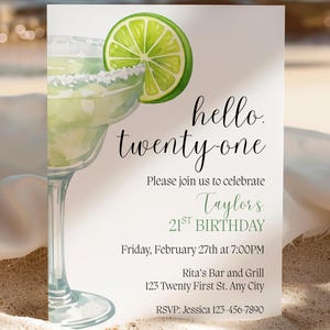 Margarita 21st Birthday Invitation Template, Editable Modern Minimalist Margarita Party Invite, Instant Download, Print or Share Digitally