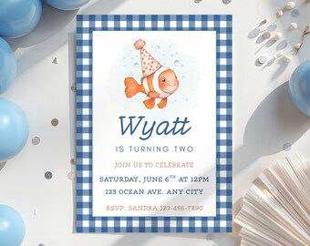 Clownfish Birthday Invitation, Printable Fish Theme Party Invite for any age, Under the Sea Birthday, Ocean Party Theme, Editable in Canva