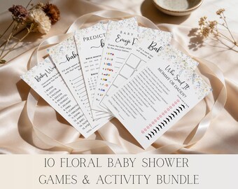 Wildflower Baby Shower Games & Activities, Printable Baby in Bloom Shower Games - Bingo, Baby Predictions, Word Scramble, Print Ready PDF