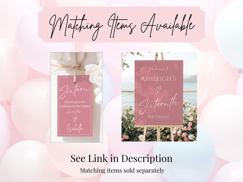 Pink Sixteenth Birthday Invitation, Printable Girls 16th Birthday Invite, Modern Minimalist Sweet 16, Editable Template 5x7 Instant Download image 9