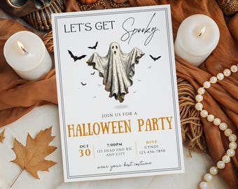 Let's Get Spooky Halloween Party Invitation Template, Ghost Party, Spooky Party, Printable Adult Halloween Party Invite, Edit in Canva, 5x7