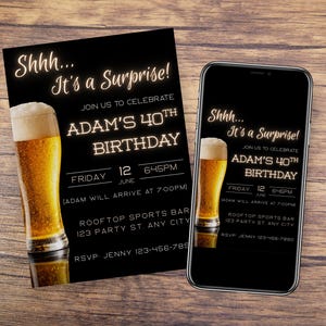 Beer Themed Birthday Invitation, Men's Surprise Party Invite 40th, 30th, 50th, 60th, Digital Evite, Editable and Printable, Instant Download