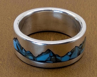 Mountain Ring Turquoise in Sterling Silver Inlay Band