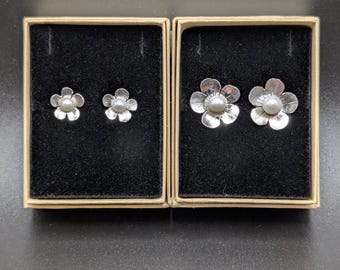 Sterling Silver Freshwater Pearl Flower Stud Earrings