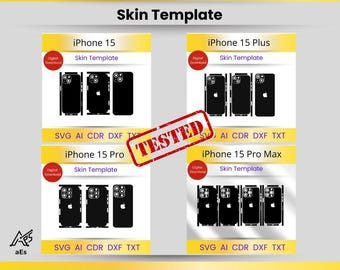 Paquete de plantillas de diseño para iPhone 15 (SVG, DXF, AI, CDR) / Archivos de corte envolventes para iPhone 15, 15 Plus, 15 Pro y 15 Pro Max / Descarga digital