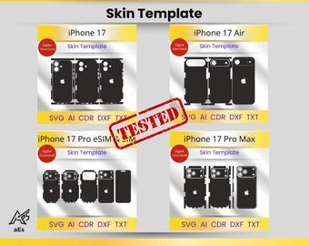 Plantilla de paquete de diseños para iPhone 17: archivo de corte de vinilo envolvente (SVG, DXF, EPS, AI) (descarga digital)