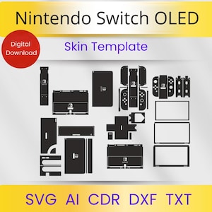 Nintendo Switch OLED Skin Schnittvorlage svg dxf AI cdr | Joy-Con & Dock Vinyl Wrap Dateien für Cricut | Sofort Download