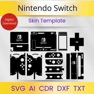 Nintendo Switch Skin Cutting Template Svg DXF AI CDR | Console & Joy-Con Vinyl Wrap Files | Cricut Silhouette Instant Download