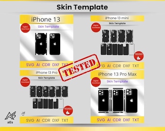 Paquete de plantillas de diseño para iPhone 13 (Svg, Dxf, AI, Cdr) / Archivos de corte envolventes para iPhone 13, 13 mini, 13 Pro, 13 Pro Max / Descarga digital
