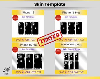 Paquete de plantillas de diseño para iPhone 16 (Svg, Dxf, AI, Cdr) / Archivos de corte envolventes para iPhone 16, 16 Plus, 16 Pro, 16 Pro Max / Descarga digital