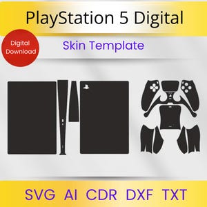 PlayStation 5 Digital & Controller Skin Cutting Template SVG AI DXF | PS5 Console Wrap Pattern | Cricut Vinyl Cut File