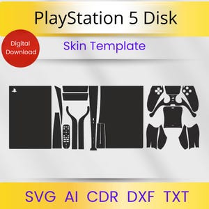 PlayStation 5 Disk & Controller Skin Cutting Template SVG, PS5 Console Wrap Vector, Cricut Silhouette DXF AI