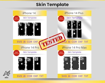Paquete de plantillas de diseño para iPhone 14 (SVG, DXF, AI, CDR) / Archivos de corte envolventes para iPhone 14, 14 Plus, 14 Pro y 14 Pro Max / Descarga digital