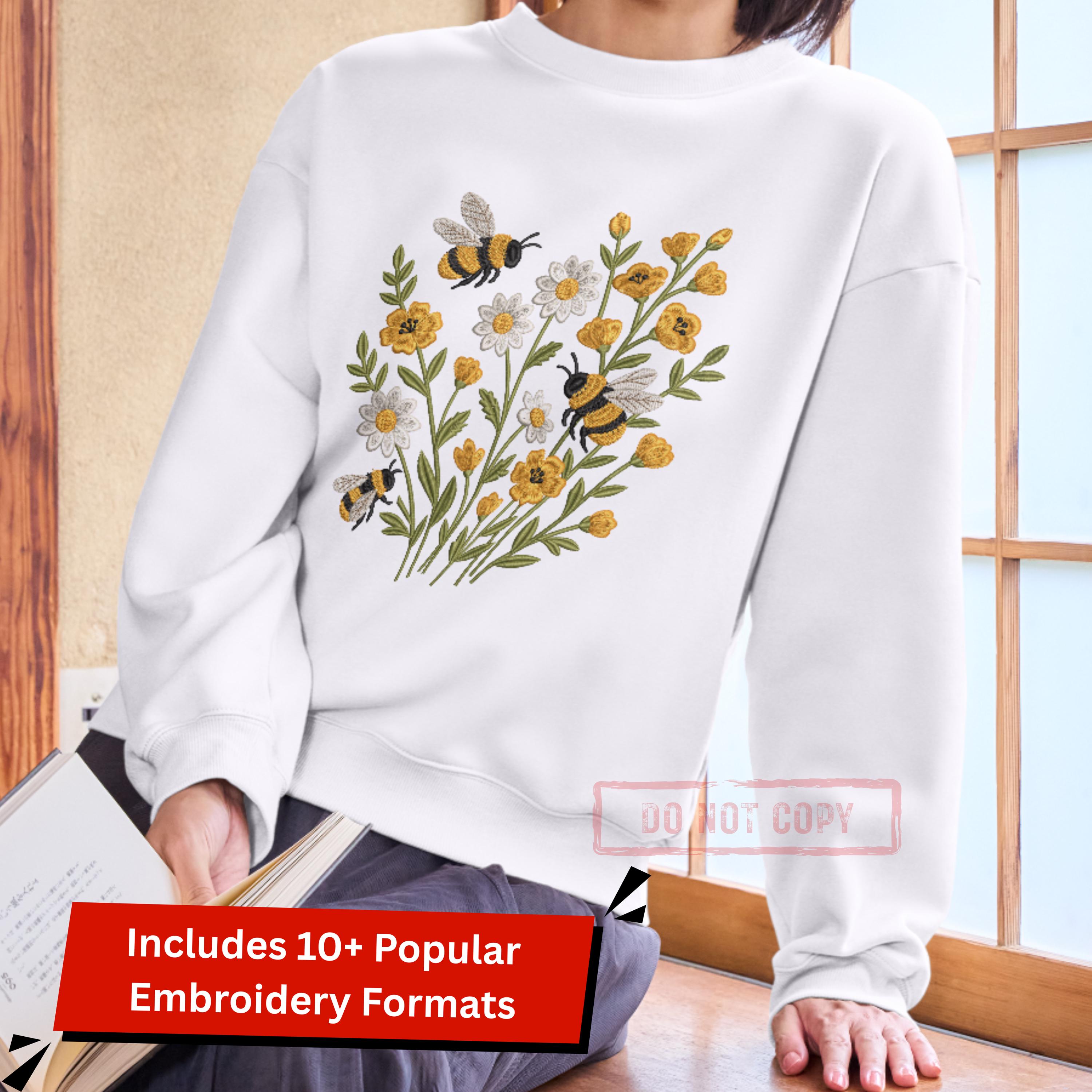 Daisy Honeybee Machine Embroidery Design | Cute Bee Flower Pattern ...