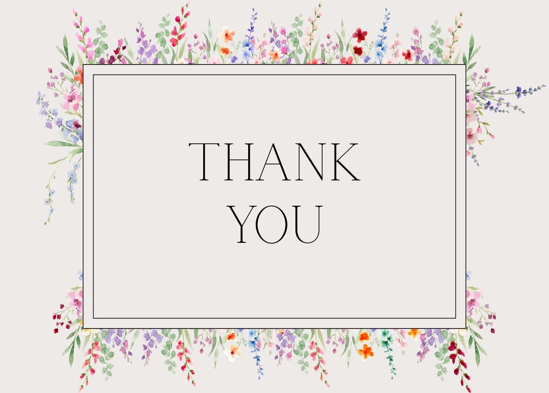 Watercolor Flowers Thank You Card - Etsy