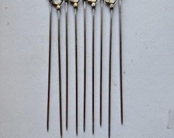 Vintage Turkish Kebob Skewers Fish Whale Nautical Brass Stainless Steel 13" Set