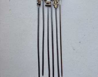 Vintage Turkish Brass Stainless Kebab Animal Harp Coin Skewers Set Of 6