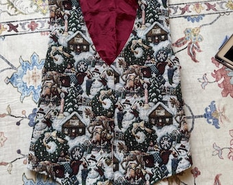 Bobbie Brooks Vintage Winter Holiday Tapestry Vest Size XL