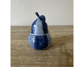 Vintage Fitz And Floyd Blue & White Pear Trinket Box Japan Grand millennial