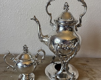 Vintage BSC Birmingham Silver Co Silver Plated Teapot Tilting Stand Sugar Bowl