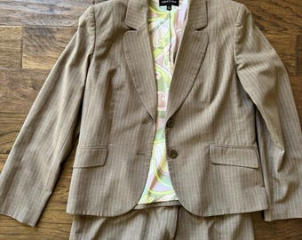 Isabel & Nina Tan Brown Plaid Woman Pantsuit Y2K Wide Leg Office Work Career 14