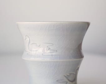 handmade ceramic swans in the lake icy blue cup
