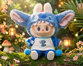 OUTFIT ONLY, Labubu Doll Clothes 15–17 cm – Pastel Helmet Kawaii Mini Outfit