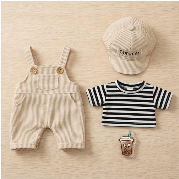 OUTFIT ONLY Labubu Doll Clothes 15–17 cm – Corduroy Overall Skirt Kawaii Mini Outfit