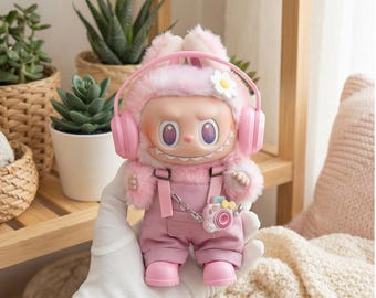 Bonito conjunto para muñeca Labubu de 15-17 cm con mono, zapatos y accesorios (muñeca no incluida).