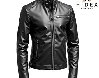 Chaqueta de cuero negra para hombre hecha a mano: clásica, de corte entallado, para invierno.