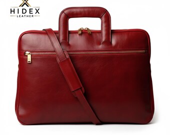 Handmade Slim Leather Briefcase for Men | 15 Inch Laptop Work Bag