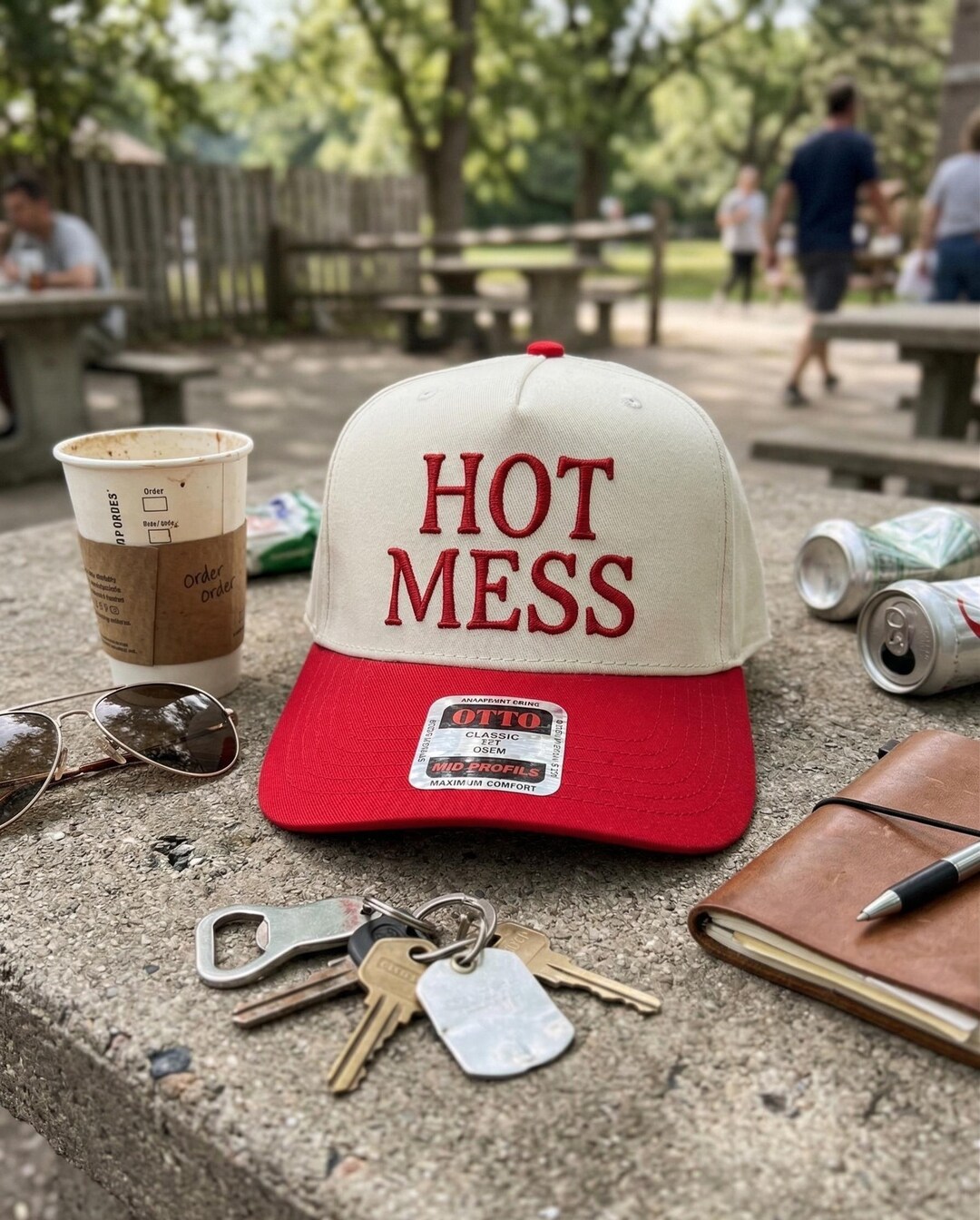 Hot Mess Trucker Hat: Red Cream Embroidered Snapback Cap Sarcastic ...
